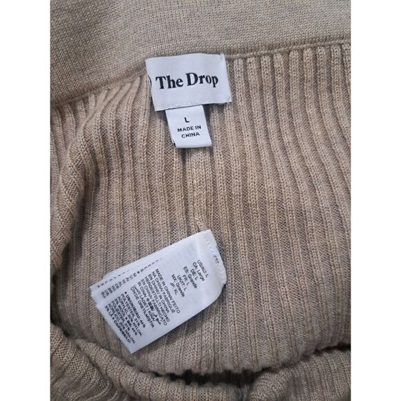 The Drop Womens Large Hi Rise Wide Leg Sweater Pant Wool Blend Neutral Tan - Picture 4 of 6